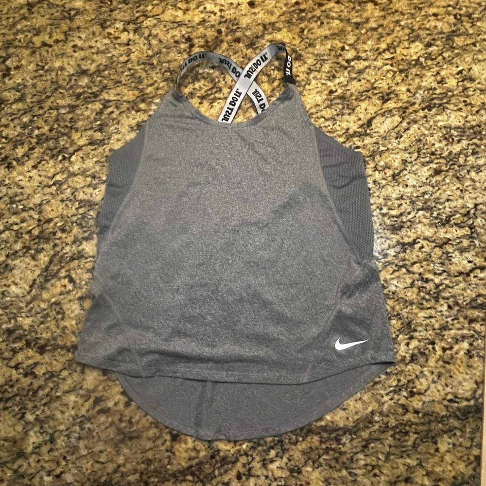 Nike Dri-FIT Womens Gray Just Do It Elastic Strap Mesh Panel Tank Top Medium